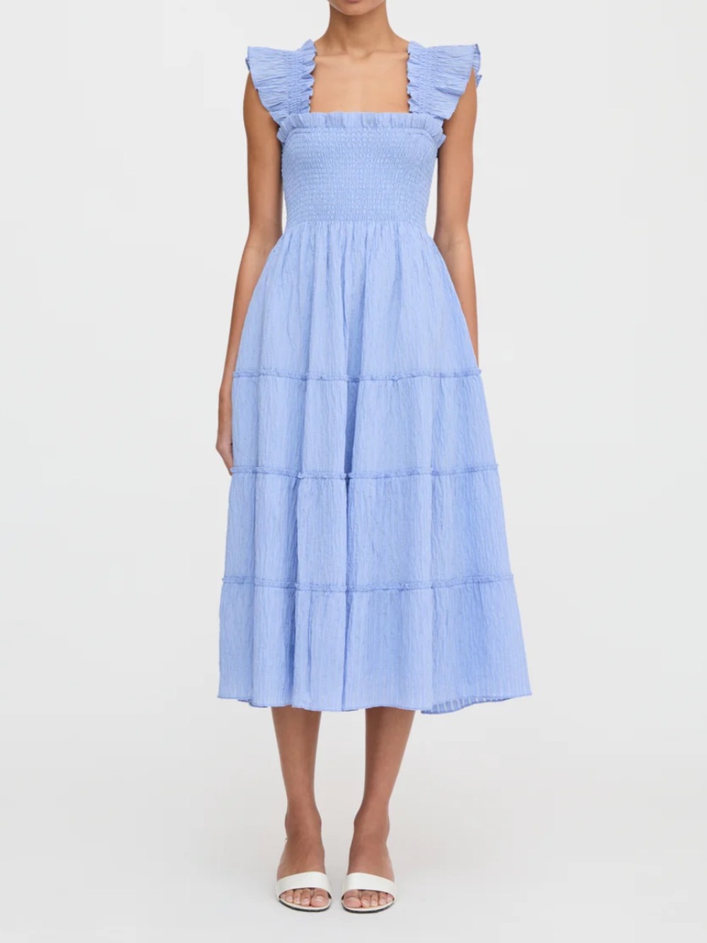 NWT HILL HOUSE The Ellie Nap Dress in  Bluebird Tonal Seersucker Sz XS Midi